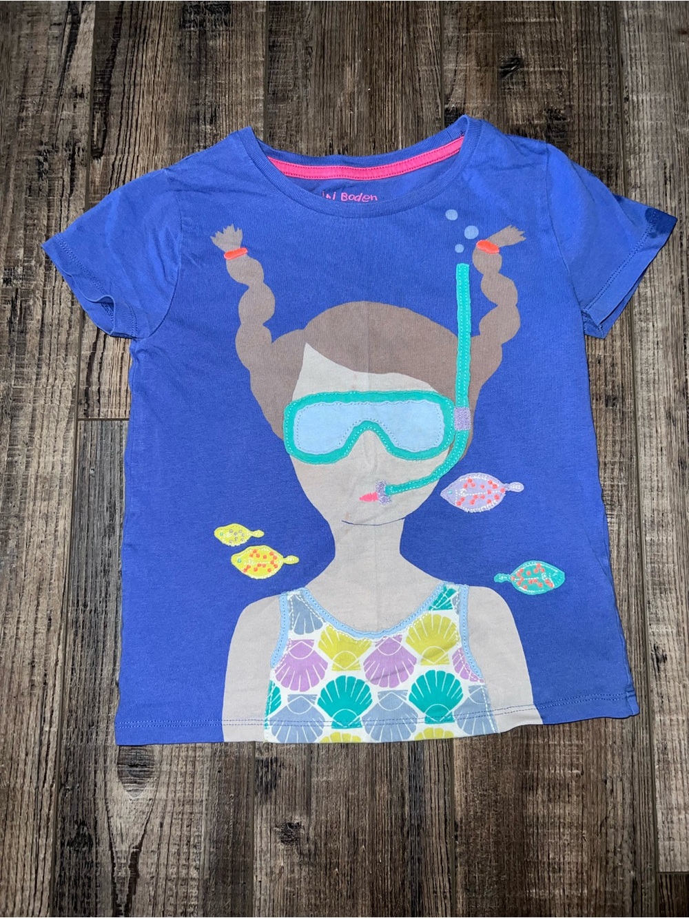 Mini Boden Kids Blue Snorkel Graphic Applique Tee
